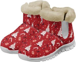 Женские зимние ботинки Biyejit Snow с комфортным теплым мехом, короткие уличные ботильоны на молнии, Candy Xmas Trees
