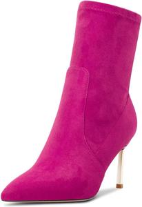 Женские ботильоны Castamere с заостренным носком на высокой шпильке, короткие ботинки на каблуке 3,3 дюйма, на молнии, классические для свадьбы, Magenta Peach Red A