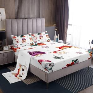 Erosebridal Комплект постельного белья Cute Christmas Cat King с новогодними котиками и снежинками, White