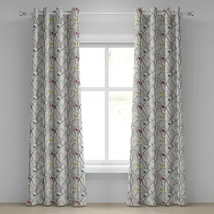 Шторы на люверсах ABAKUHAUS Nature, с изображением летящих птиц, диких животных, мультяшных веток, листьев, деревьев, идиллических мотивов, декоративные двухпанельные шторы, 280 см x 225 см, горчичный цвет Abakuhaus