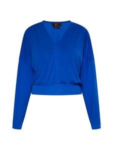 Женская укороченная рубашка с длинными рукавами королевского синего цвета faina