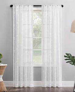 Штора с карманом и прозрачным стержнем с цветочной вышивкой Delia No. 918, слоновая кость