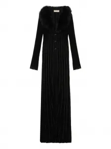 Пальто в рубчик с воротником из искусственного меха BLUMARINE, черный