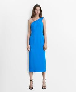 Женское асимметричное платье с открытыми плечами MANGO, Blue