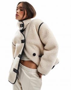 ASOS DESIGN – куртка из овчины бледно-бежевого цвета с высоким воротником