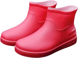 Женские резиновые сапоги до щиколотки, удобные резиновые сапоги с широким голенищем, средние водонепроницаемые сапоги для работы на улице и прогулок Tonguixuoy, Red