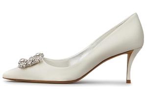 Roger Vivier Туфли на тонком каблуке с цветочным принтом и стразами, женские, бежево-желтые, высота 6,5 см