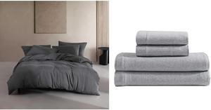 Calvin Klein Комплект постельного белья, серо-голубой, меланжевый хлопок, размер Twin XL (198x203 см), в комплекте: пододеяльник, простыня на резинке, наволочка.