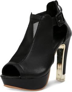 Женские ботильоны GATUXUS с вырезами, на широком каблуке, открытым носком и задней молнией, сандалии на высоком каблуке, платьевые туфли, Black