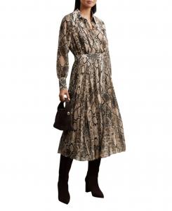 Женское плиссированное платье миди с змеиным принтом REISS, Neutral