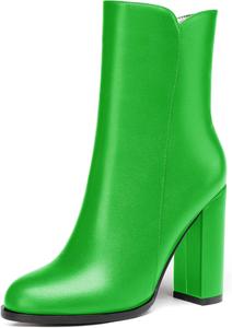 Женские короткие ботильоны WAYDERNS с матовой кожей, круглым носком, молнией, на высоком каблуке-блоке, 4 дюйма, Green
