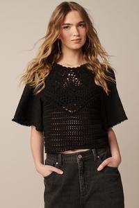 Топ с короткими рукавами из ткани связанной крючком Next, черный