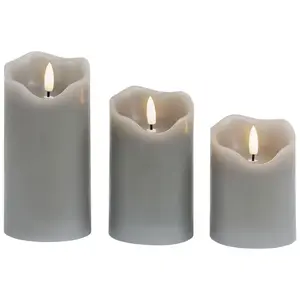 LED Декоративный свет Рождественский декор, набор из 3 шт. 3 шт. теплых белых светодиодных свечей с 3D пламенем и таймером Bonetti, антрацит