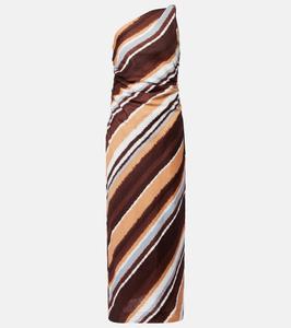 Полосатое льняное макси-платье с одним плечом Marga Faithfull, Futura Stripe Mocha