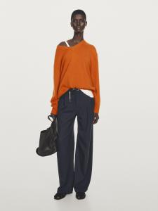 Вязаный свитер из 100% кашемира с V-образным вырезом Massimo Dutti, оранжевый