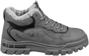 Мужские зимние ботинки Qacksv, кожаные, утепленные мехом, водонепроницаемые, на толстой нескользящей подошве, серые