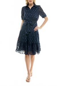 Точечное платье-рубашка с поясом в цвете Navy Nicole Miller