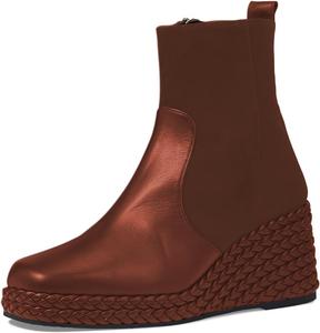 Женские ботильоны YDN с платформой, плетеной отделкой, высокие на стойке, квадратный носок, боковые молнии, для вечеринок, шопинга и работы, размеры 4-16 US, Brown