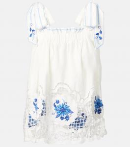 Верх Jardin de Rêve из льняной ткани с цветочным принтом Farm Rio, белый
