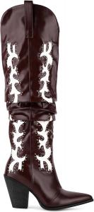 Женские ковбойские сапоги выше колена с заклепками, свободного кроя MissHeel, Burgundy