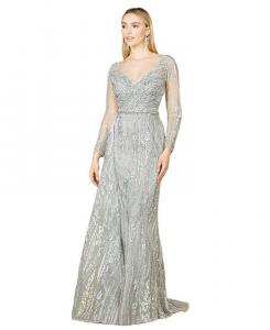 Женское асимметричное платье с юбкой и длинными рукавами Lara, серебро