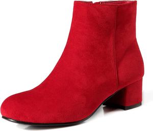 Женские замшевые ботильоны LIURUIJIA с низким каблуком, кожаные, с боковыми молниями, с круглым носком, короткие, Red