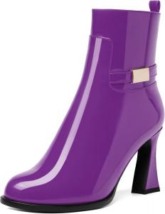 Ботинки NUMALEO Womens Sexy Patent Zip Metal Ankle Strap Night Club Round Toe Block High Heel Ankle High Boots 3.3 Inch, Purple