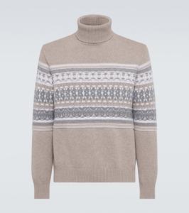 Джемпер с высоким воротником из кашемира жаккард Zegna, Light taupe