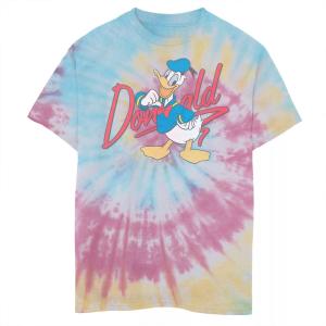 Красная футболка с рисунком и надписью «Дисней Дональд Дак» для мальчиков 8–20 лет с надписью и логотипом в стиле тай-дай Disney