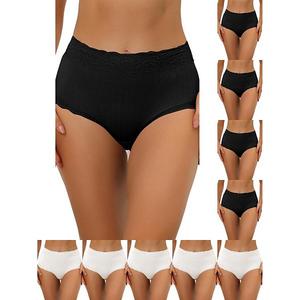 10 упаковок женских трусиков с высокой талией, утягивающие, комфортные, с кружевной отделкой и резинкой Inspire Chic, Black White