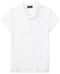 Рубашка-поло с короткими рукавами из эластичной хлопковой сетки для малышей и маленьких девочек Polo Ralph Lauren, белый