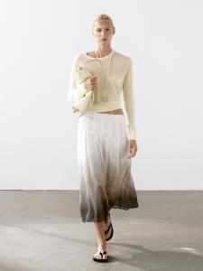 Юбка миди с плиссировкой и принтом омбре Massimo Dutti, Stone