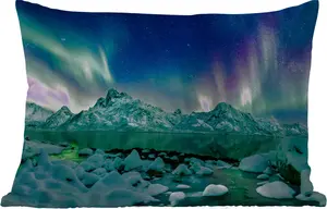 Подушка для улицы - Море - Лед - Северное сияние - Зима - Природа - 50 x 30 см - Устойчива к погодным условиям - Подушка для отдыха - Подушка для дивана - Украшение для гостиной MuchoWow