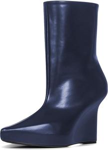 Женские сексуальные закрытые ботильоны на платформе с застежкой-пулом, на каблуке клин, короткие ботинки для работы и вечеринок, теплые, размеры 4-16 US Wo wagas, Blue