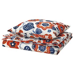 Пододеяльник и наволочка, белые разноцветные/цветочный узор, 140x200/80x80 см IKEA Kanonviska