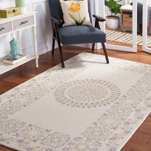 Ковер SAFAVIEH, 92 x 153 см, Empire Collection, Ivory & Beige, ручной работы медальон из шерсти, идеально для помещений с высокой проходимостью: прихожая, гостиная, спальня (EM826B)