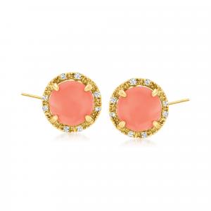 Серьги-гвоздики Ross-Simons с кораллами и бриллиантами из 14-каратного желтого золота Ross-Simons, оранжевый