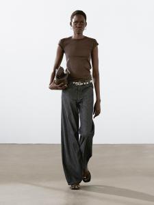 Футболка с коротким рукавом и отделкой Massimo Dutti, коричневый