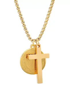 Мужское ожерелье из нержавеющей стали с крестом и кулоном в виде святого Бенедикта, 24 дюйма Steeltime, gold