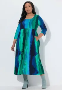 Платье из трикотажа с батиковым узором и карманами Ulla Popken, Marine