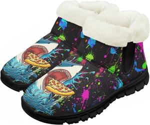 Зимние ботинки для малышей для мальчиков и девочек, утепленные и очень легкие с плюшевой подкладкой и подошвой с противоскользящим эффектом Chririnla, Ink-Splattered Shark