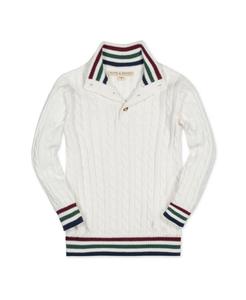 Детский свитер для мальчика с высоким воротником и косами, на пуговицах Hope & Henry, Soft white cable tipping
