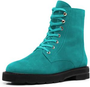 Женские боевые ботинки FYS с шнуровкой, круглым носком, низким каблуком, удобные, теплые, модные туристические ботинки, размеры 4-15 US, Turquoise