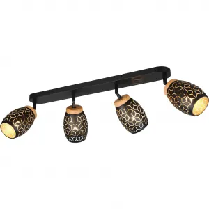 REALITY Потолочные светильники BIDAR 4-ламповые, без учета 4x E14 макс. 10 Вт, потолочная лампа с регулируемыми спотами E14 1 шт. металлический абажур с лазерным вырезом и декоративными элементами из дерева Reality Leuchten, золотой