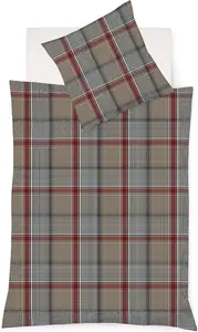 Постельное белье из тонкой фланели Lech 135x200 в клетку бежевый красный серый 604385-04 Fleuresse