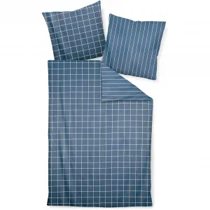 Двустороннее постельное белье Janine «модернклассик 39025», на молнии, 100% хлопок, в клетку и полоску, цвет atlantik