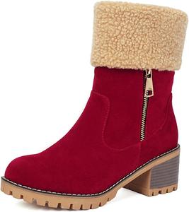 Женские зимние сапоги из замши с массивным средним каблуком, боковой молнией, утепленные мехом, удобные, теплые, для улицы и вечеринок Generic, Red