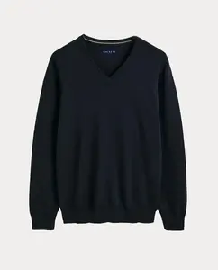 Мужской хлопковый свитер с V-образным вырезом больших размеров Hackett, синий