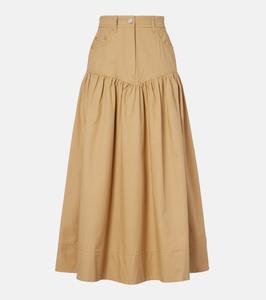 Собранная хлопковая и льняная макси-юбка Ganni, Pale Khaki