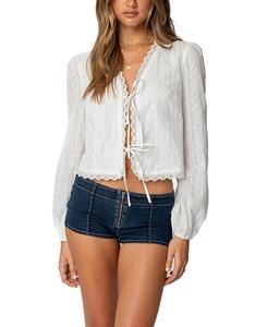 Лесли Топ с хлопковым кружевом и завязками спереди Edikted, белый